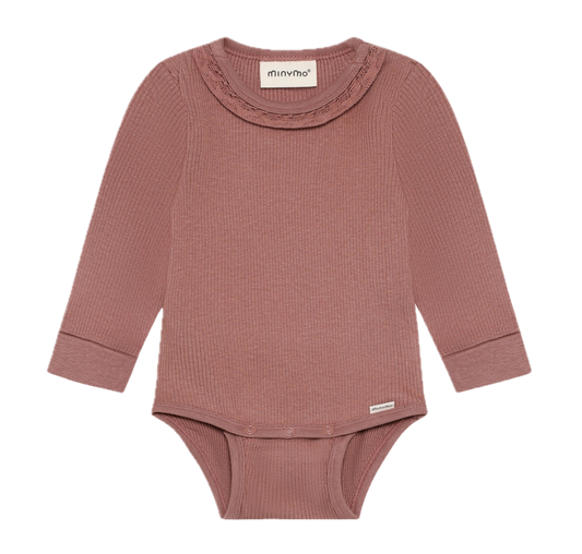 Long Sleeve Ribbed Body Suit | Burlwood | Minymo