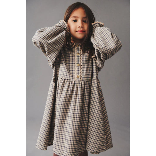 L/S Alissa Dress  | Blue Check | Wheat Kids