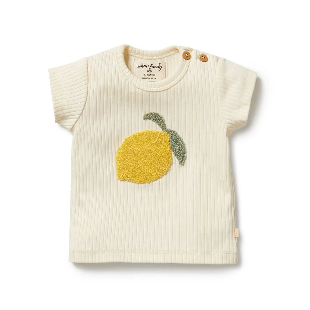 Lemon Leaf Embroidered Organic Tee | Wilson + Frenchy