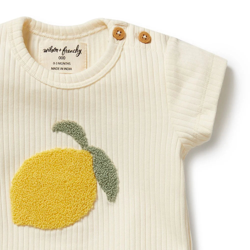 Lemon Leaf Embroidered Organic Tee | Wilson + Frenchy