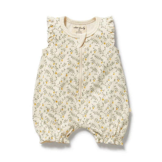 Lemon Leaf Organic Ruffle Zipsuit | Wilson + Frenchy