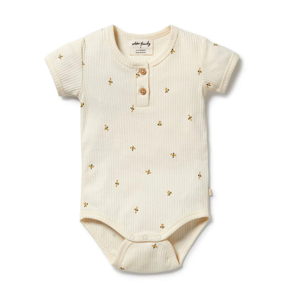 Bee Mine Organic Henley Bodysuit | Wilson + Frenchy