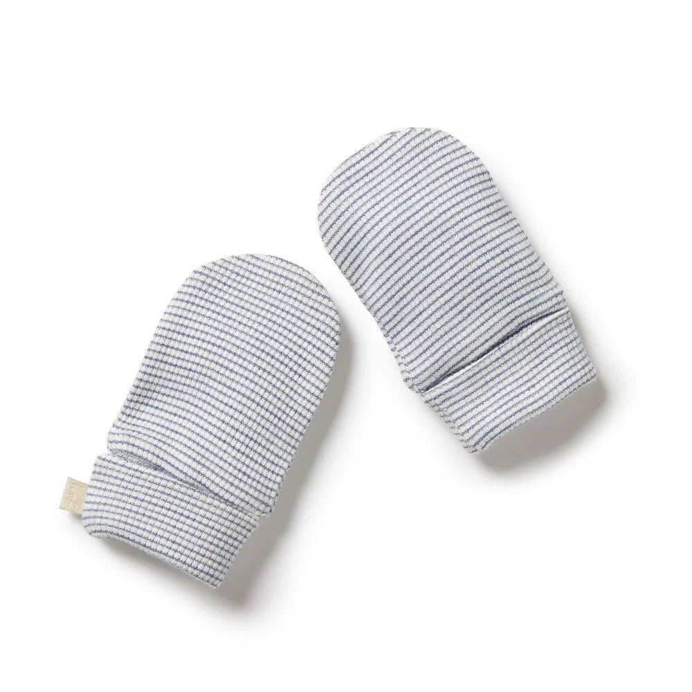 Organic Stripe Rib Mittens | Rain Drop | Wilson + Frenchy