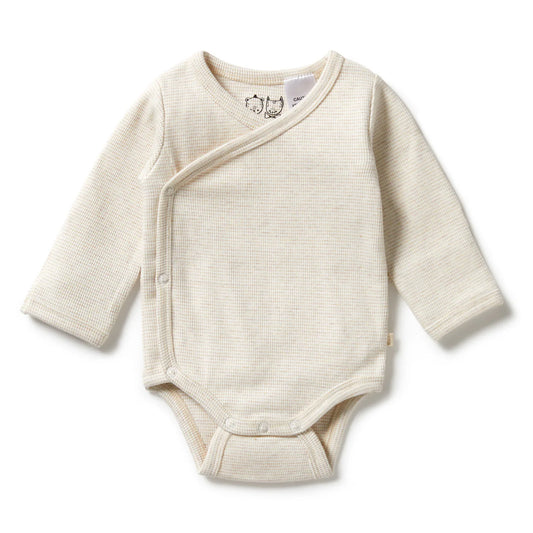 Organic Stripe Rib Kimono Bodysuit | Oatmeal | Wilson + Frenchy