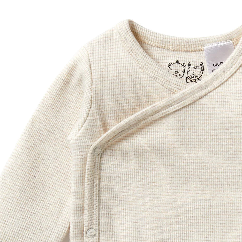 Organic Stripe Rib Kimono Bodysuit | Oatmeal | Wilson + Frenchy