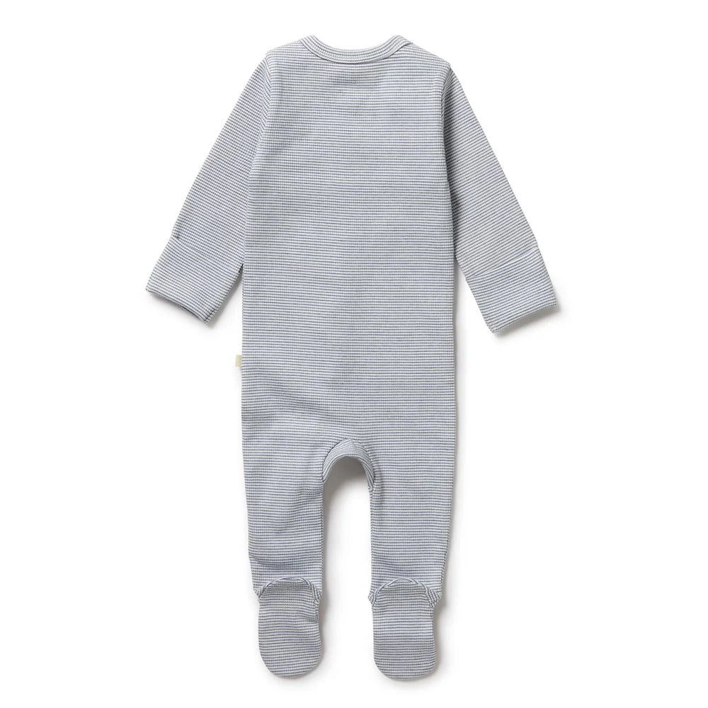 Organic Stripe Rib Zipsuit with Feet | Rain Drop | Wilson + Frenchy