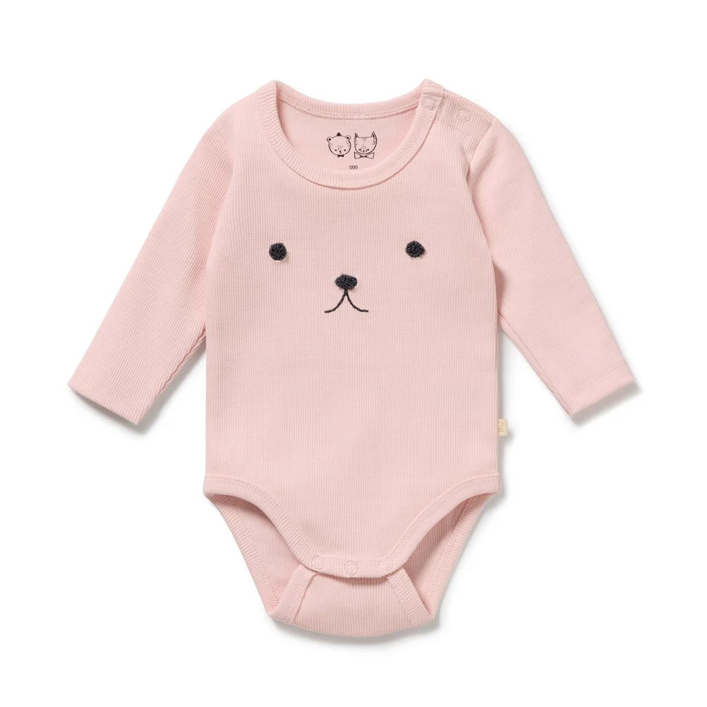 Organic Ribbed Longsleeve Bodysuit | Strawberry | Wilson & Frenchy