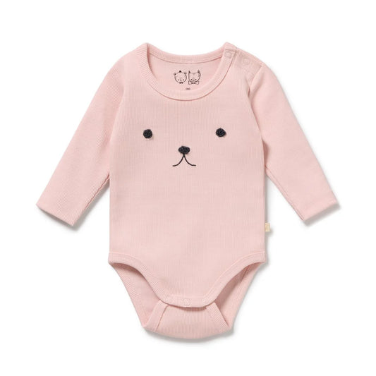Organic Ribbed Longsleeve Bodysuit | Strawberry | Wilson & Frenchy