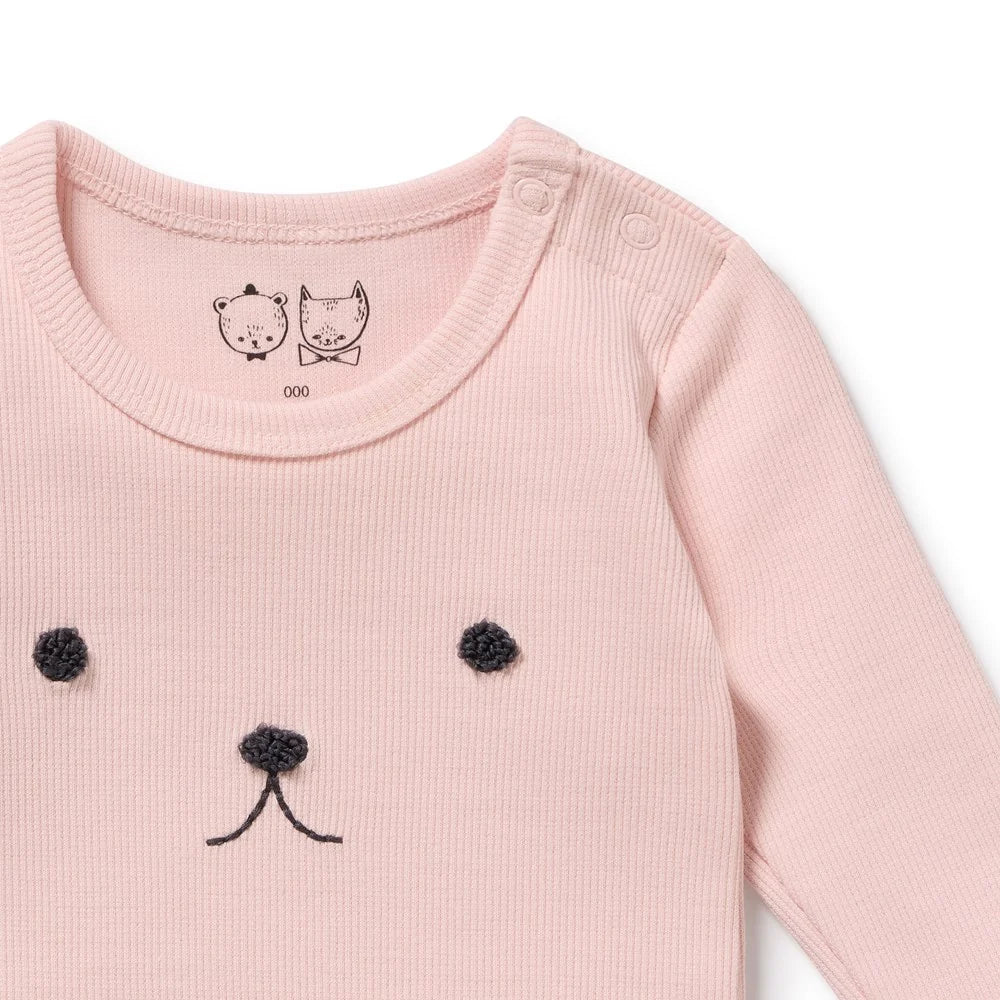 Organic Ribbed Longsleeve Bodysuit | Strawberry | Wilson & Frenchy