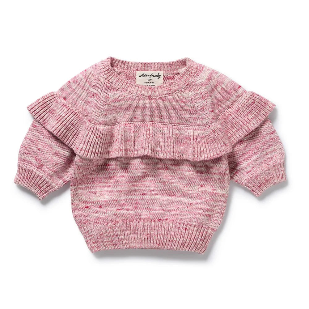 Organic Knitted Ruffle Jumper | Cream & Rhubarb | Wilson & Frenchy