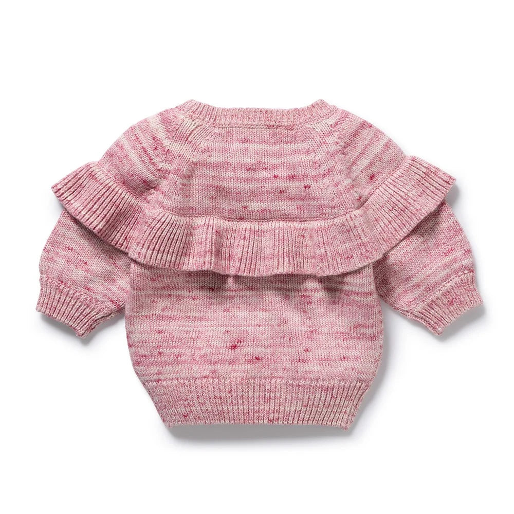 Organic Knitted Ruffle Jumper | Cream & Rhubarb | Wilson & Frenchy