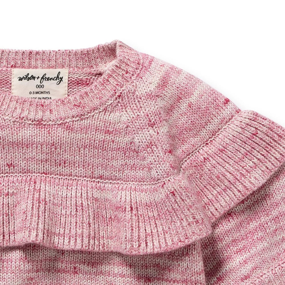 Organic Knitted Ruffle Jumper | Cream & Rhubarb | Wilson & Frenchy