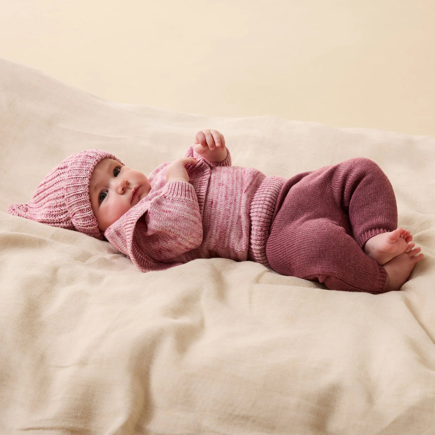 Organic Knitted Ruffle Jumper | Cream & Rhubarb | Wilson & Frenchy