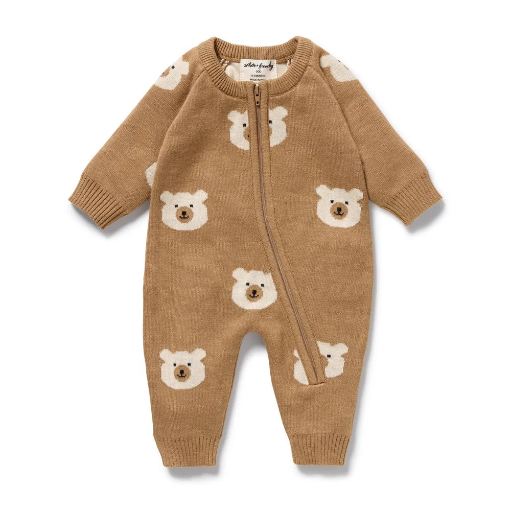 Organic Knitted Jacquard Growsuit | Beary Cute | Wilson & Frenchy