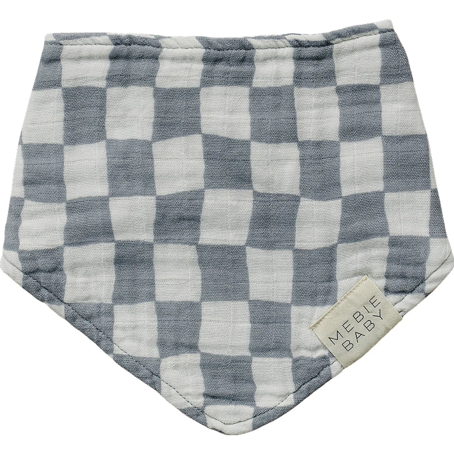 Dusty Blue Wavy Checkered Muslin Bib | Mebie Baby