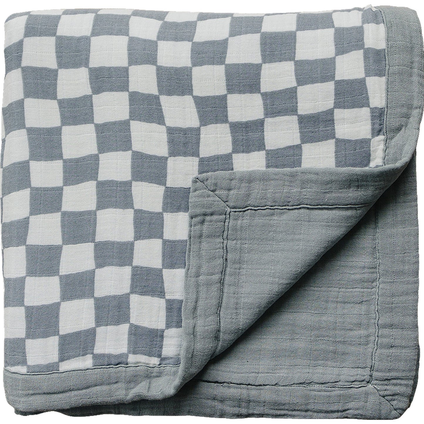 Dusty Blue Wavy Checkered Muslin Quilt | Mebie Baby