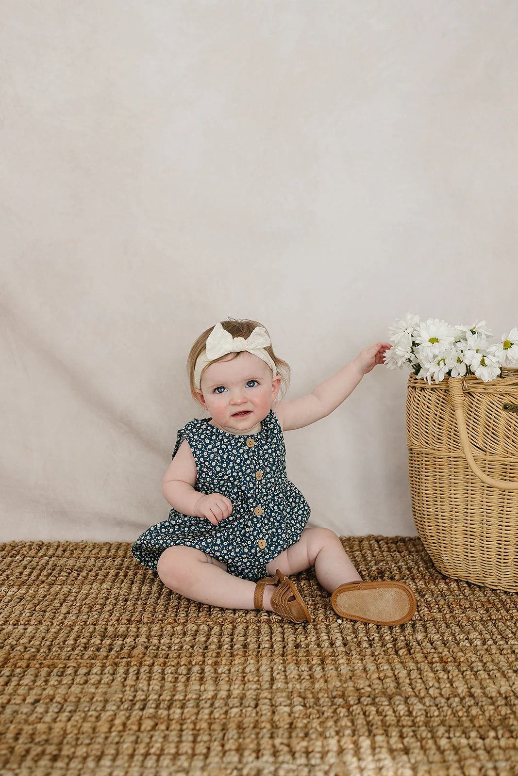 Navy Floral Bubble Romper | Mebie Baby