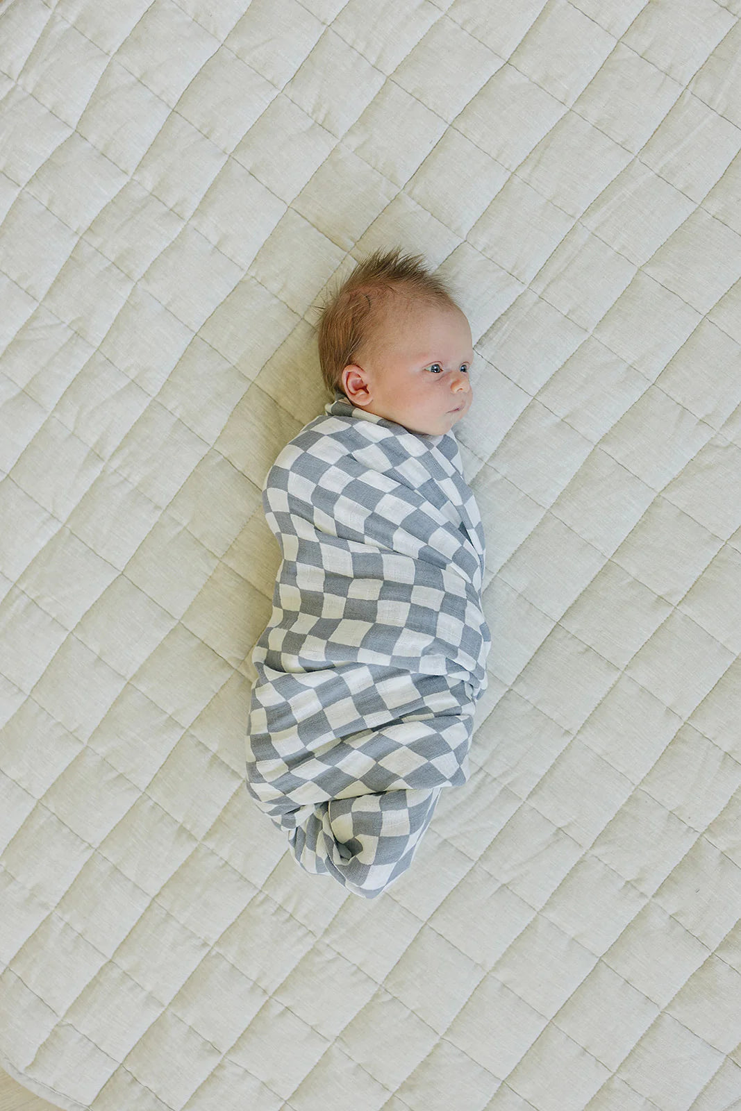 Dusty Blue Wavy Checkered Muslin Swaddle Blanket | Mebie Baby