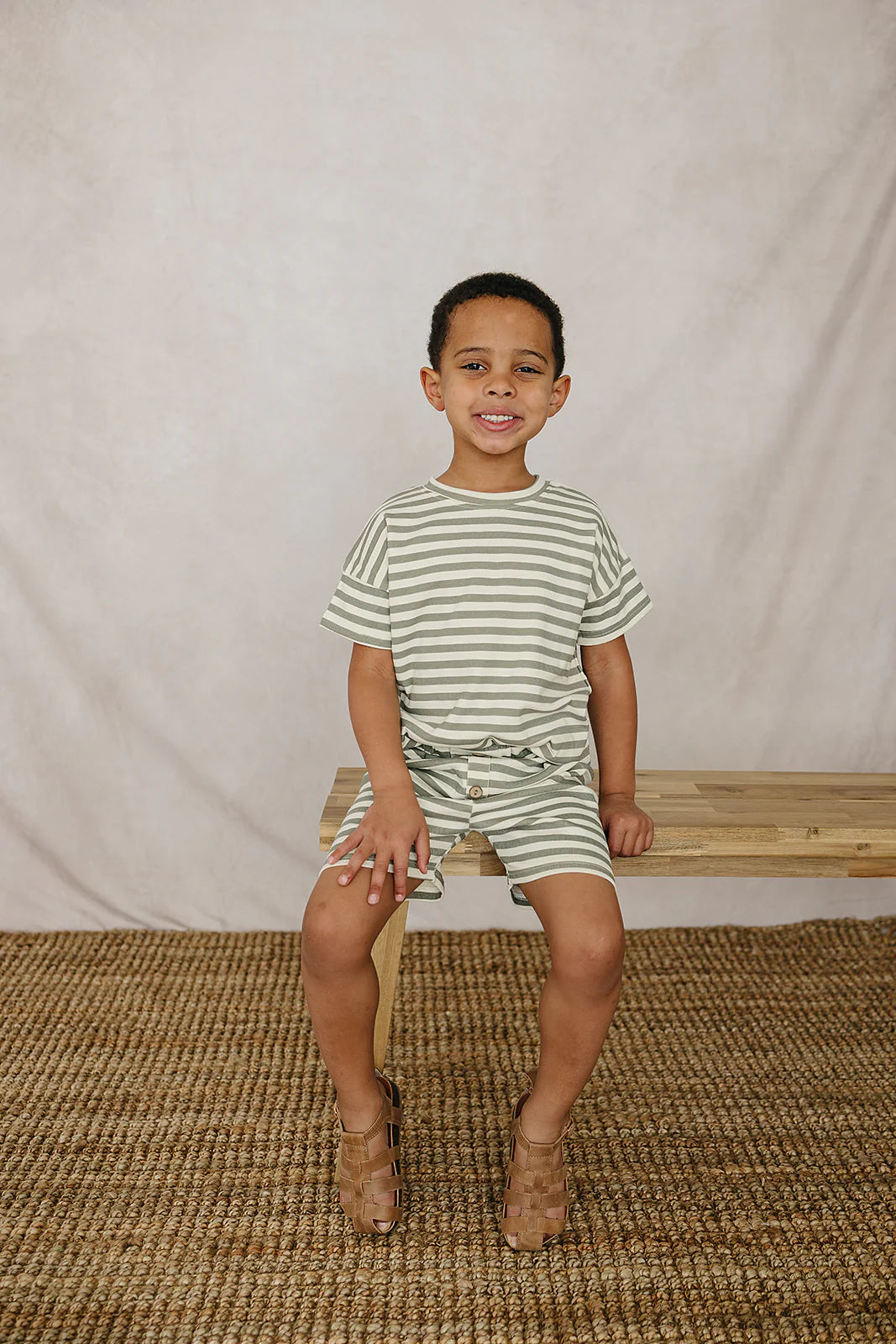 Sage Stripe Button Short Set | Mebie Baby