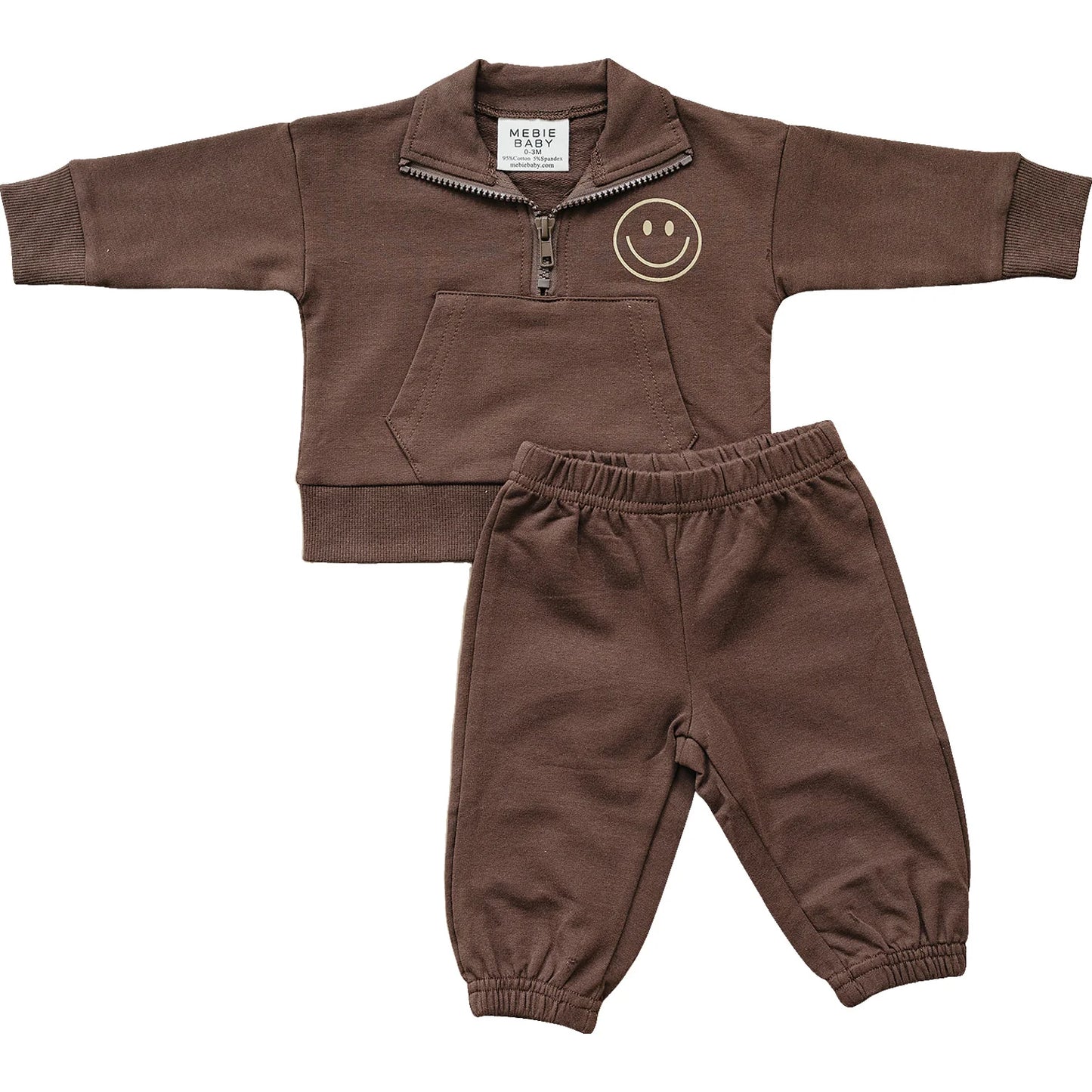 Smiley Face Quarter Zip French Terry Set | Mebie Baby