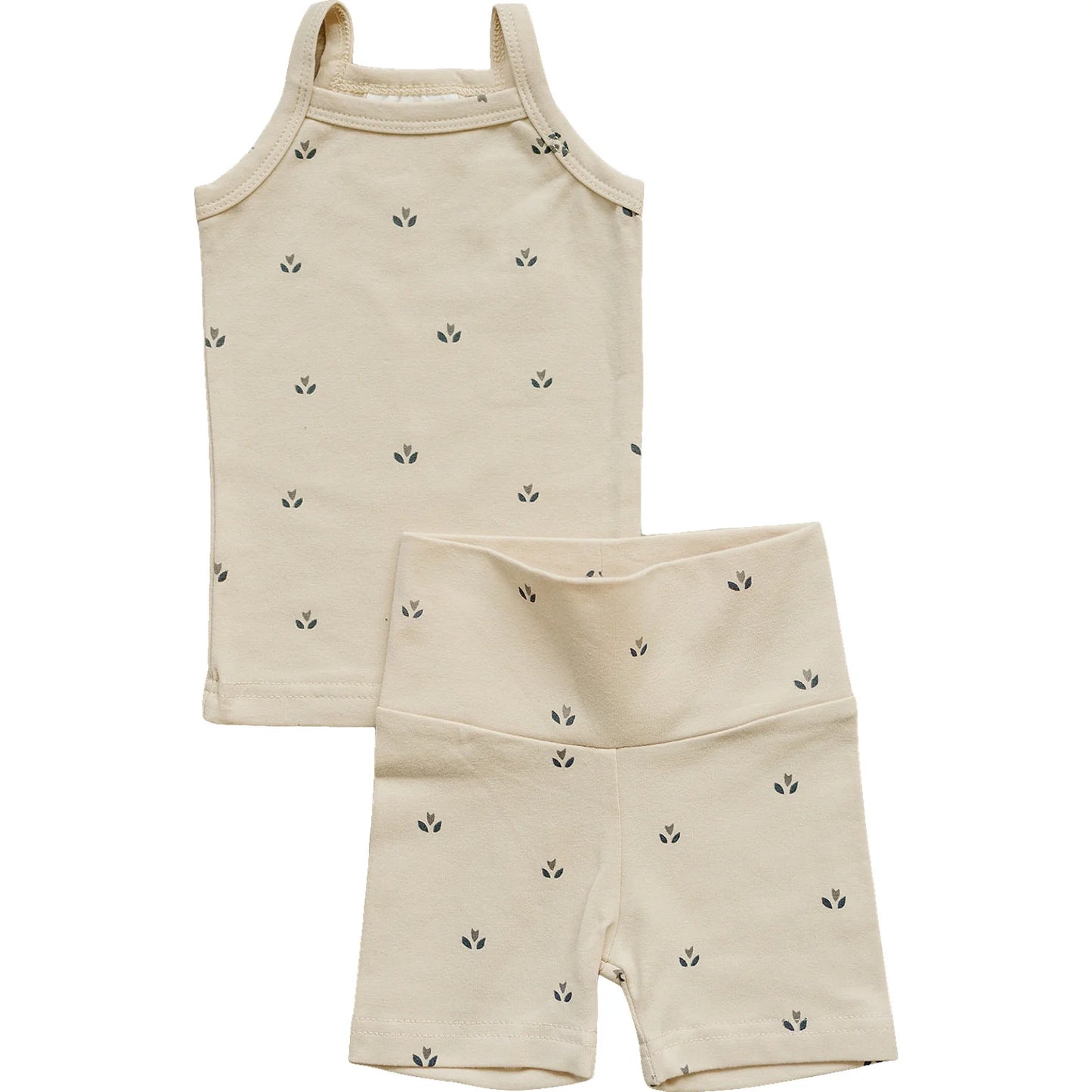 Cream Tulips Tank + Biker Short Set | Mebie Baby