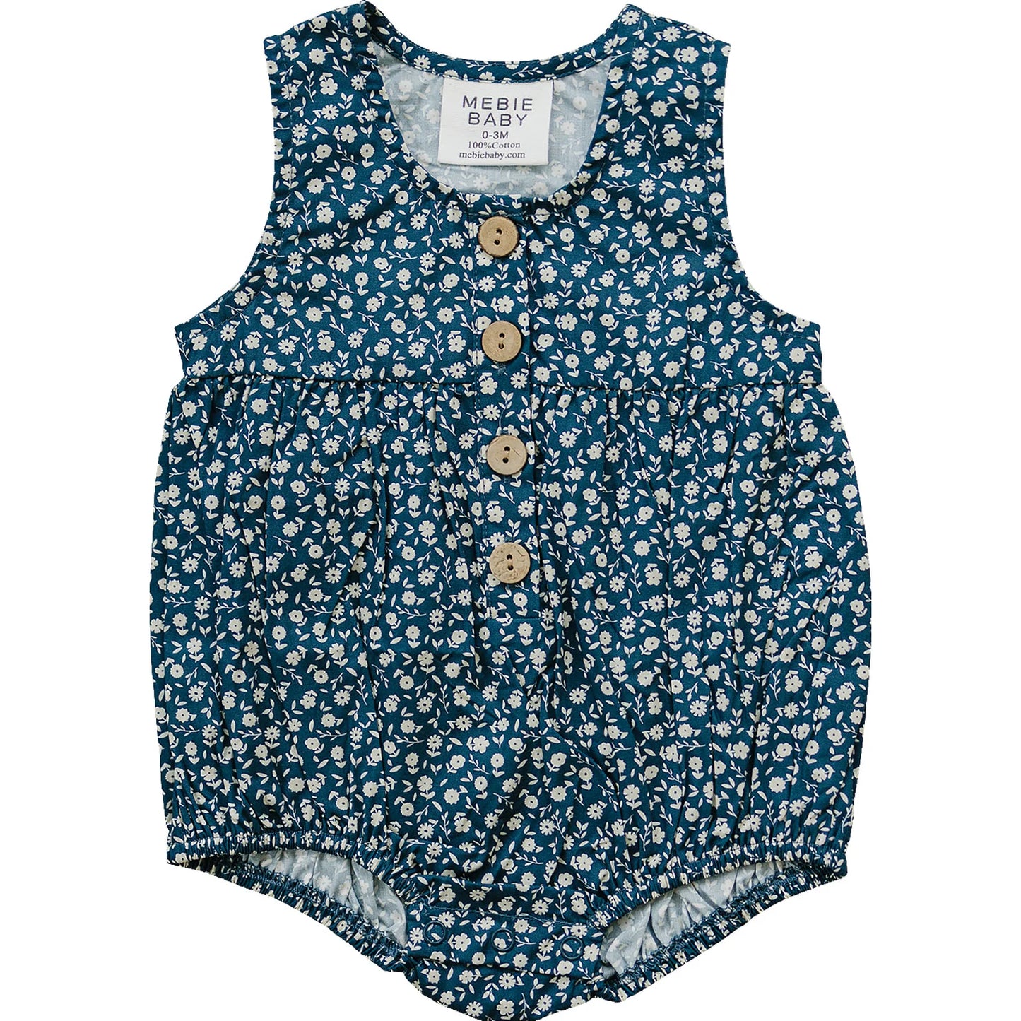 Navy Floral Bubble Romper | Mebie Baby