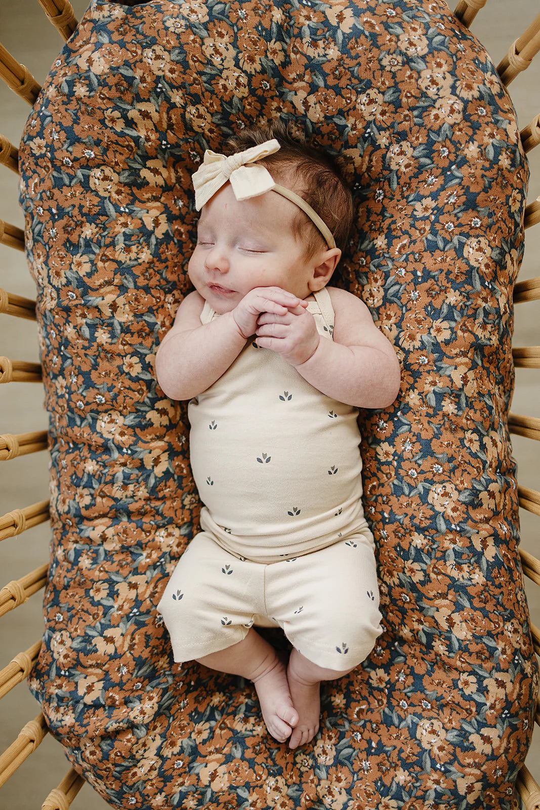 Cream Tulips Tank + Biker Short Set | Mebie Baby