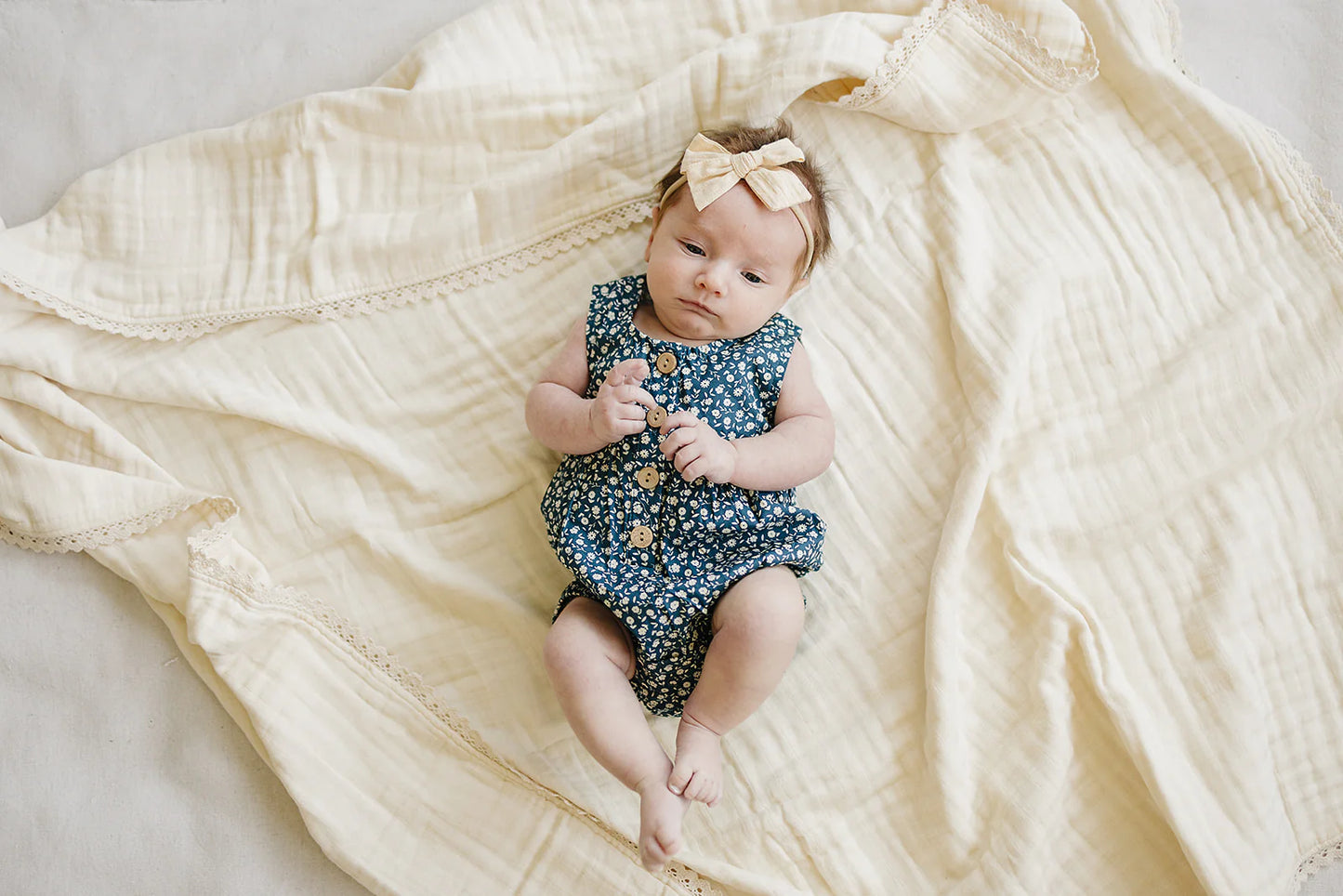 Navy Floral Bubble Romper | Mebie Baby