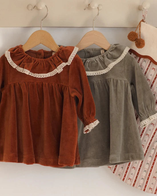 Velour Baby Dress | Spruce | Quincy Mae