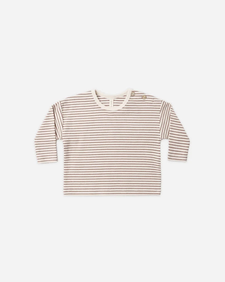 Long Sleeve Tee | Cocoa Microstripe | Quincy Mae