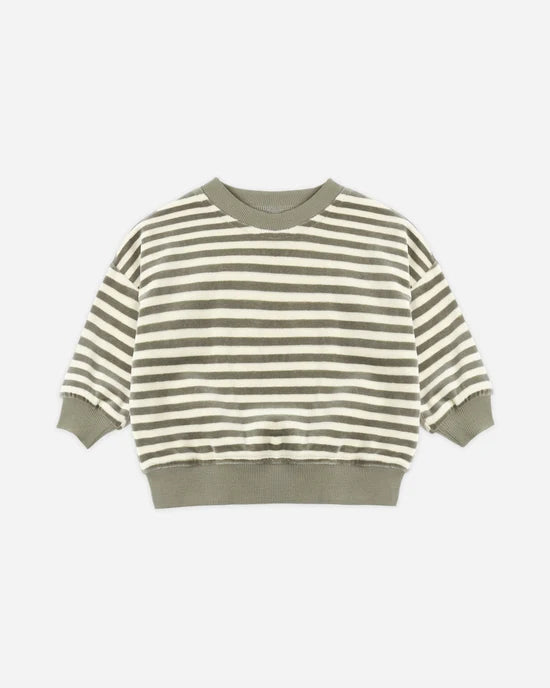 Velour Relaxed Sweatshirt | Spruce Stripe | Quincy Mae