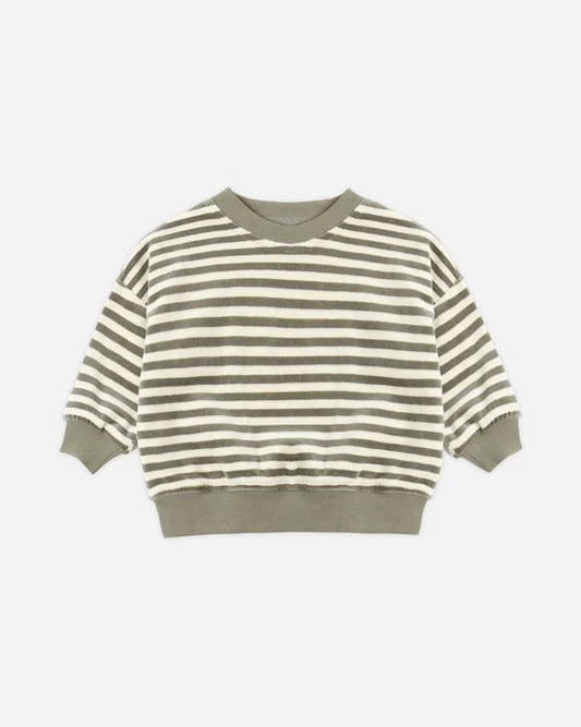 Velour Relaxed Sweatshirt | Spruce Stripe | Quincy Mae