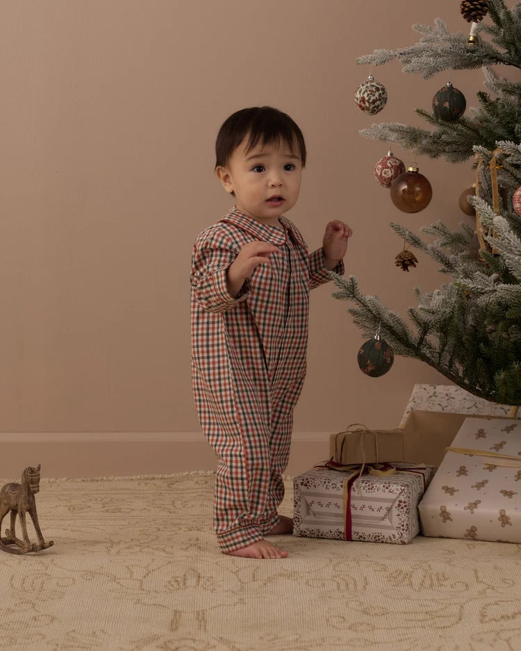 Baby Pajama Romper|  Holiday Gingham | Rylee & Cru
