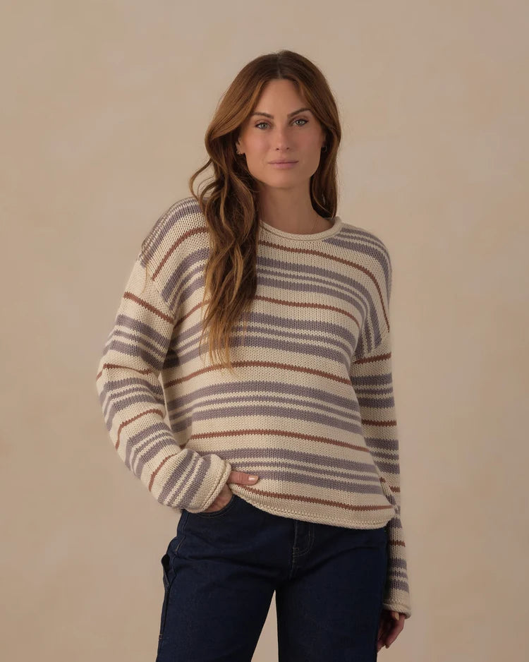 Women's Jacques Sweater | Dusty Blue Stripe | Rylee & Cru