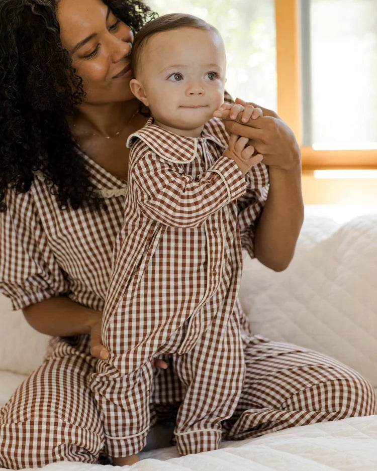 Baby Pajama Romper | Brick Gingham | Rylee & Cru