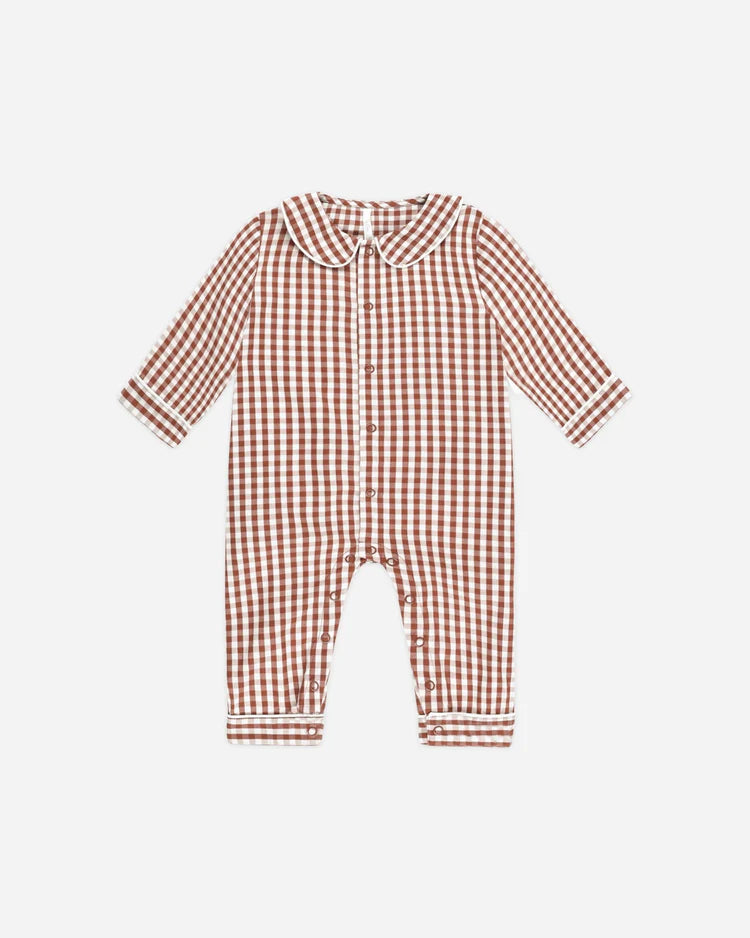 Baby Pajama Romper | Brick Gingham | Rylee & Cru