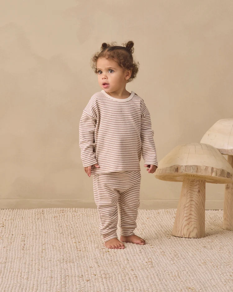Long Sleeve Tee | Cocoa Microstripe | Quincy Mae