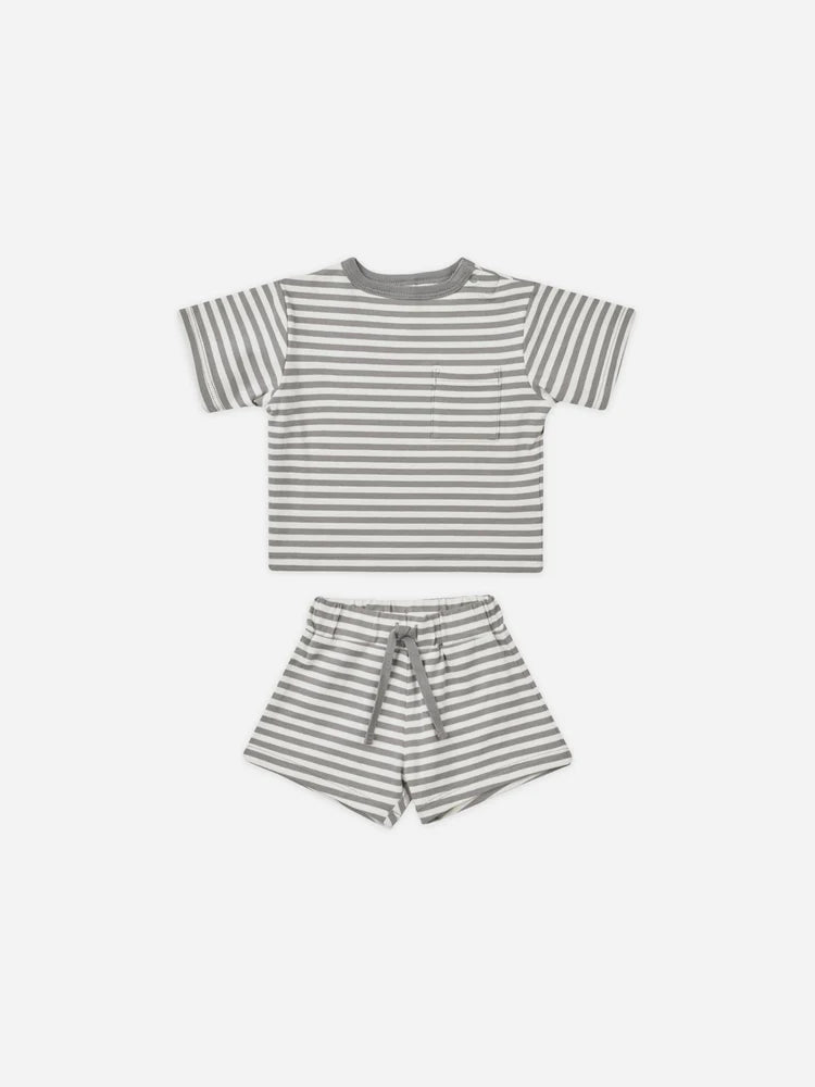 Boxy Pocket Tee + Short Set | Lagoon Stripe | Quincy Mae