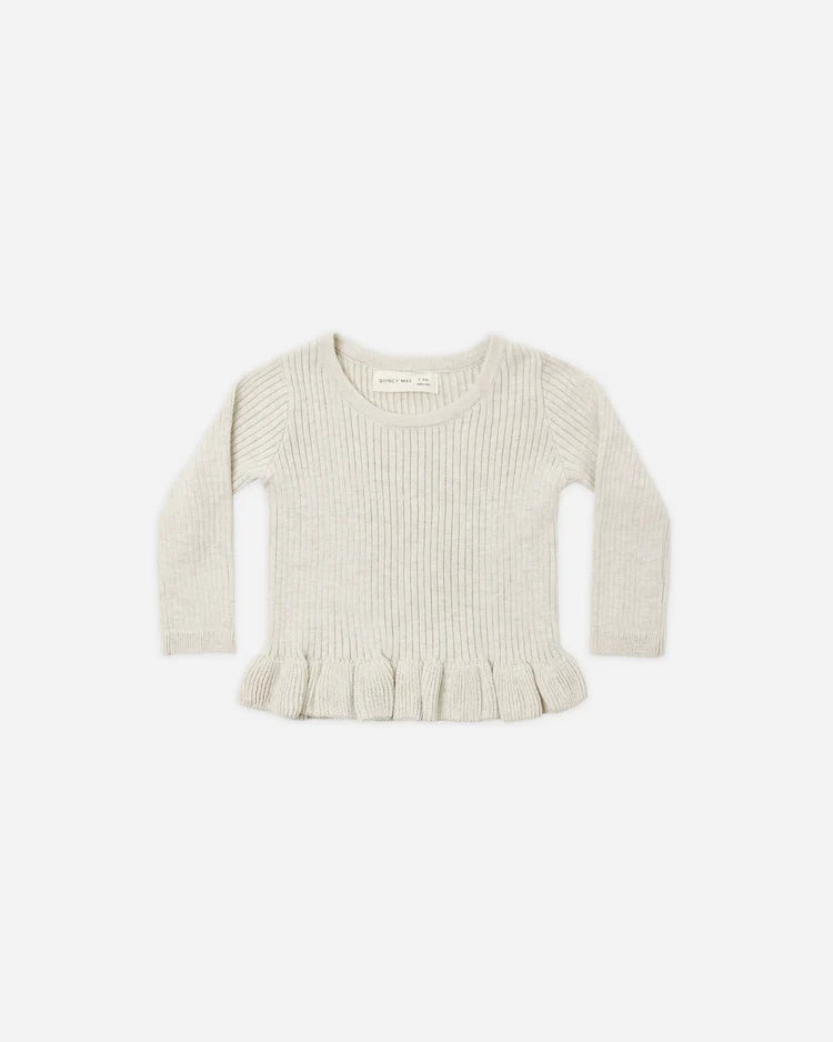 Rib Knit Peplum Top | Heathered Oatmeal | Quincy Mae