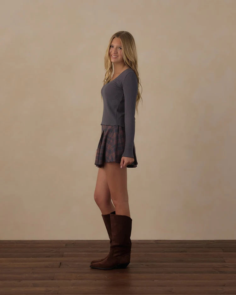 Teen Ribbed Long Sleeve Knit Tee | Midnight | Rylee & Cru