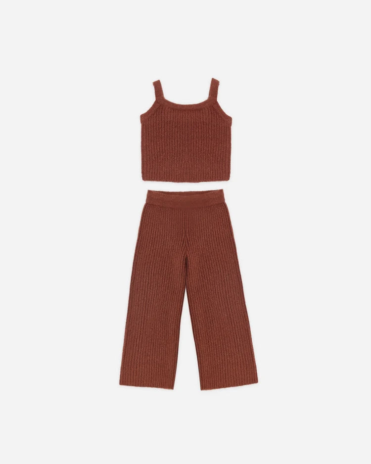 Fuzzy Knit Lounge Set | Brick | Rylee & Cru