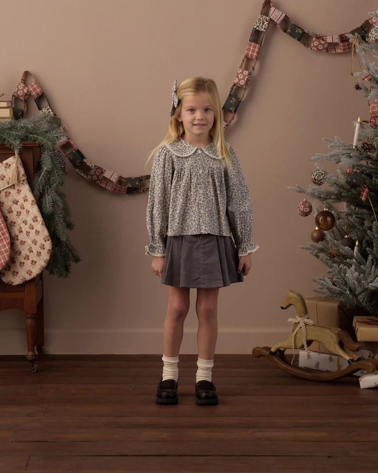 Pleated Corduroy Skirt | Slate | Rylee & Cru