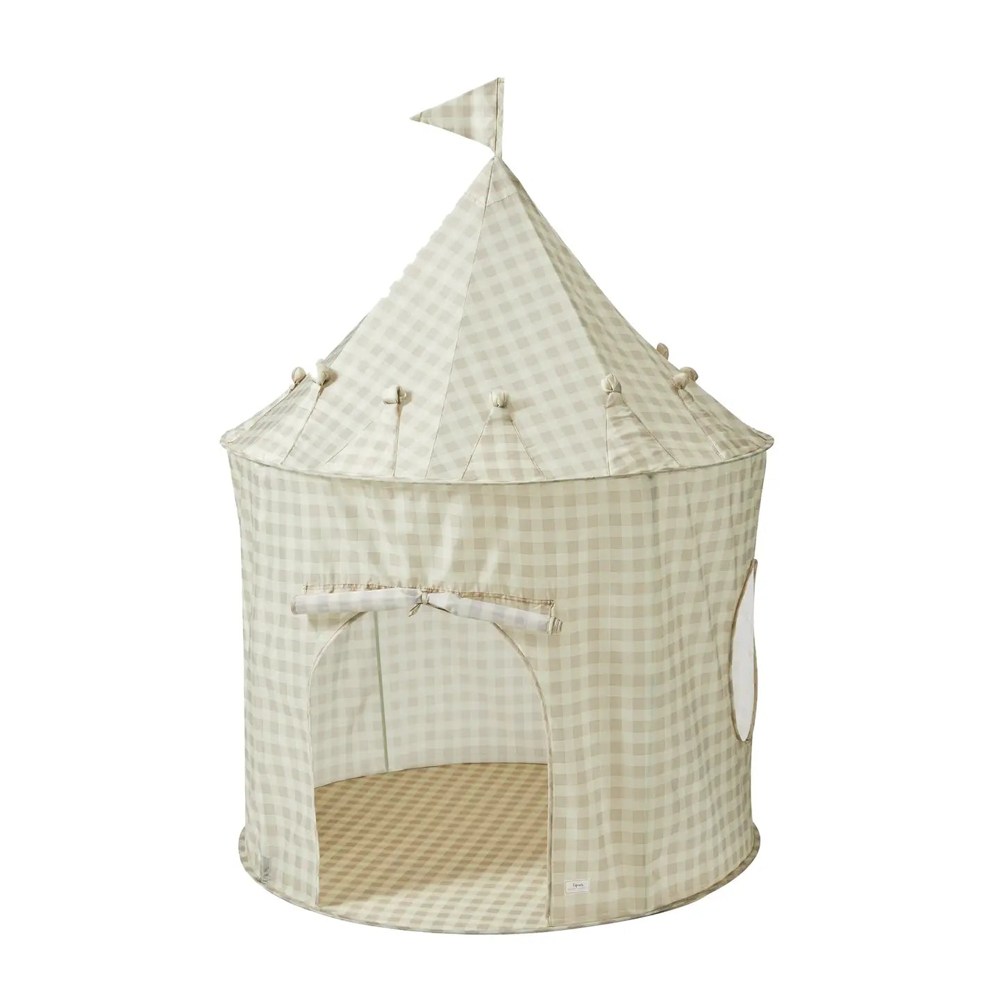 Recycled Fabric Play Tent Castle | Gingham Beige | 3 Sprouts