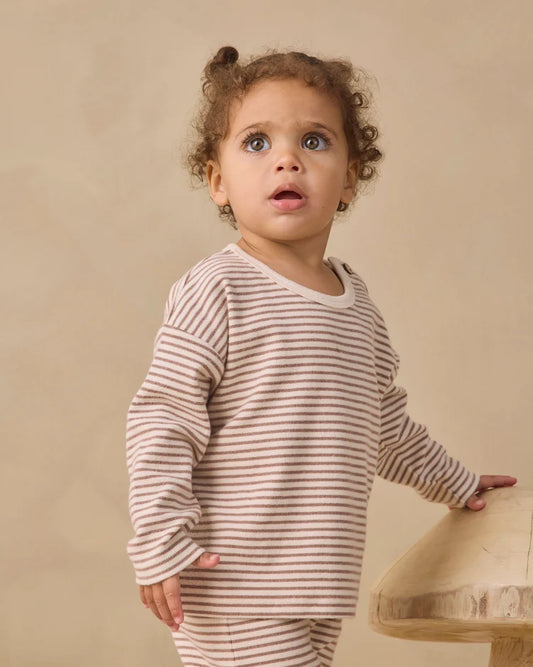Long Sleeve Tee | Cocoa Microstripe | Quincy Mae