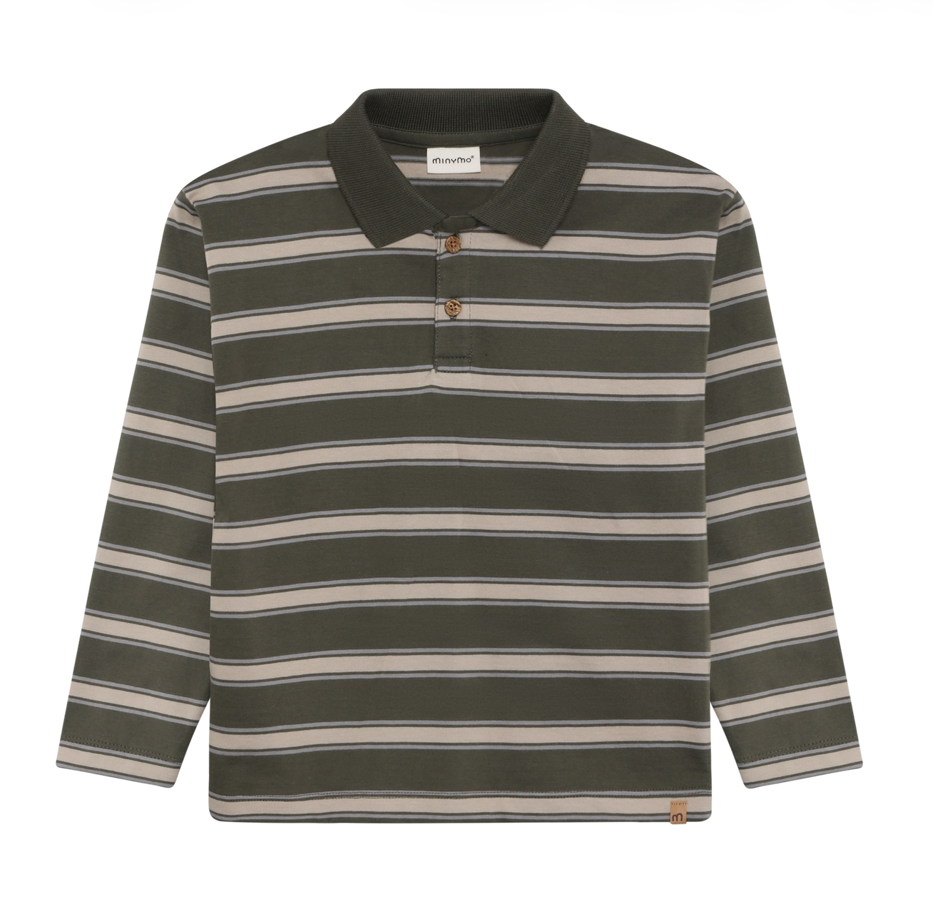 Long Sleeve Stripe Polo Shirt | Green Stripe | Minymo