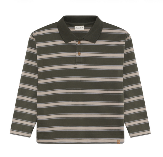 Long Sleeve Stripe Polo Shirt | Green Stripe | Minymo