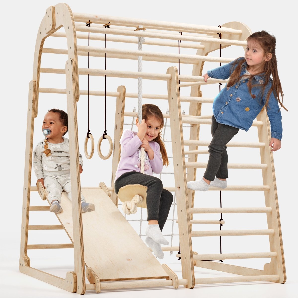Indoor Wooden Playground for Children - 6in1 Playground + Swings Set + Slide Board