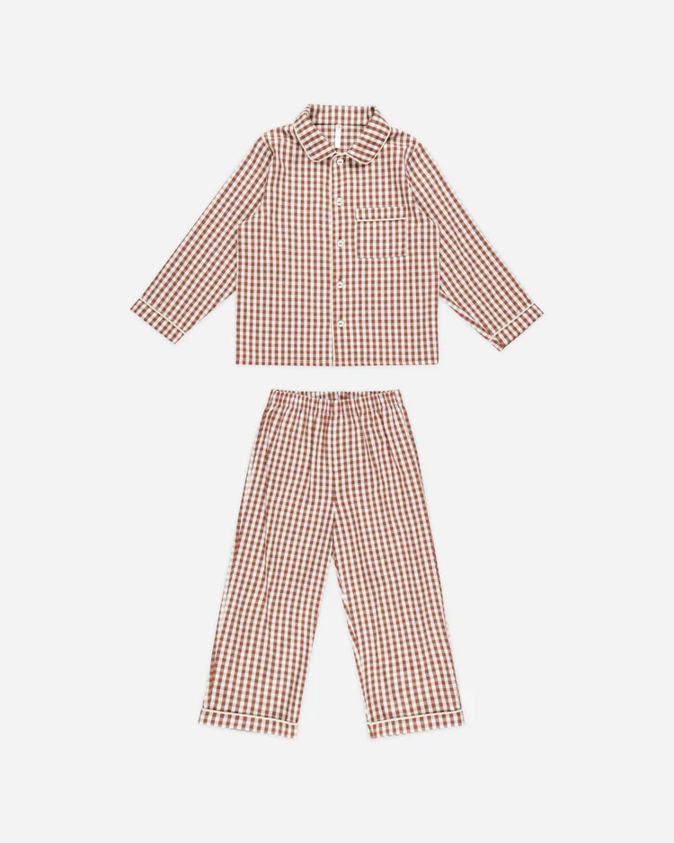 Long Sleeve Pajamas | Brick Gingham | Rylee & Cru