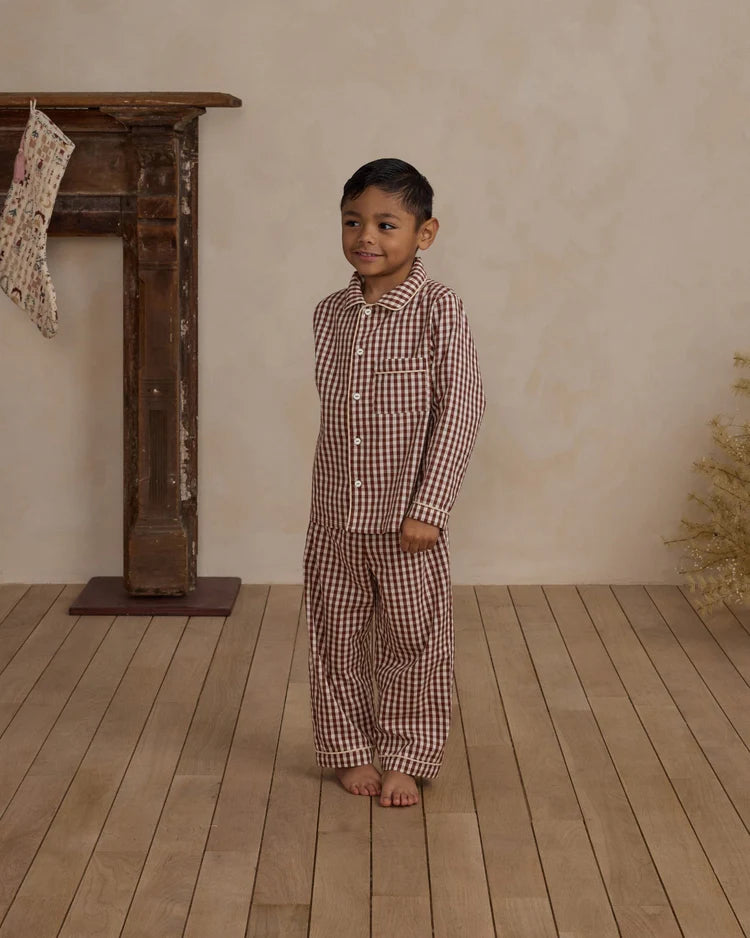 Long Sleeve Pajamas | Brick Gingham | Rylee & Cru