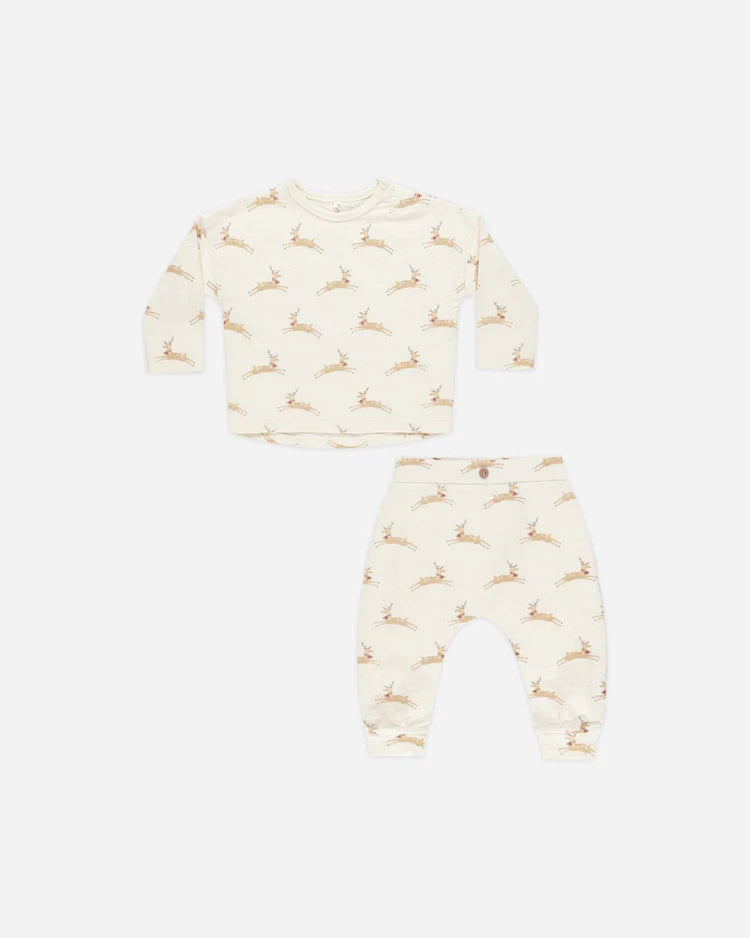 Long Sleeve Tee + Pant Set | Reindeer | Rylee & Cru